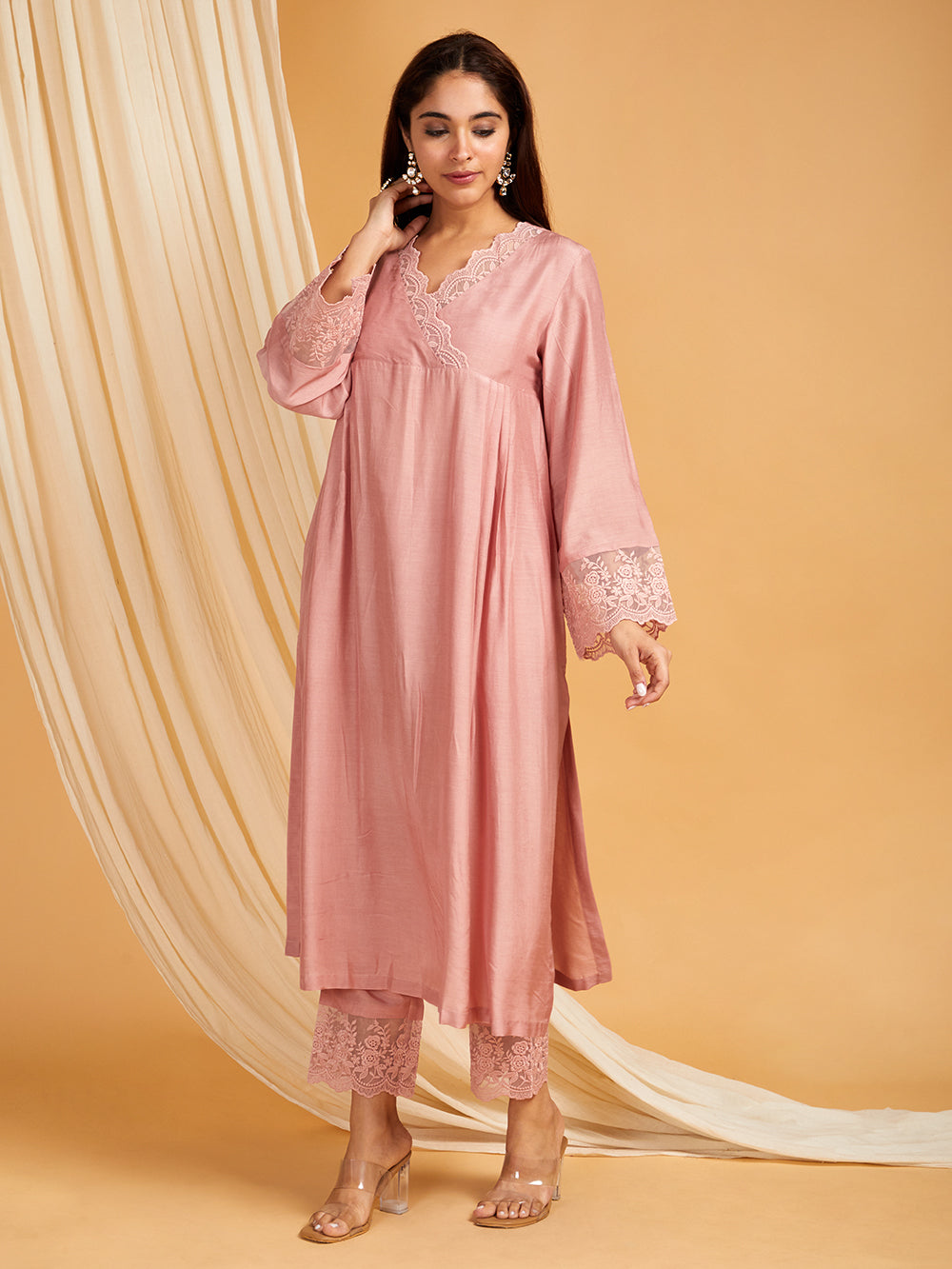 Cotton Silk Lace work Kurta