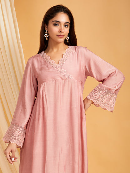 Silk Lace work Kurta with Pants