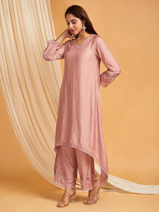 A-Line Lace Cotton Silk Kurta & Pants