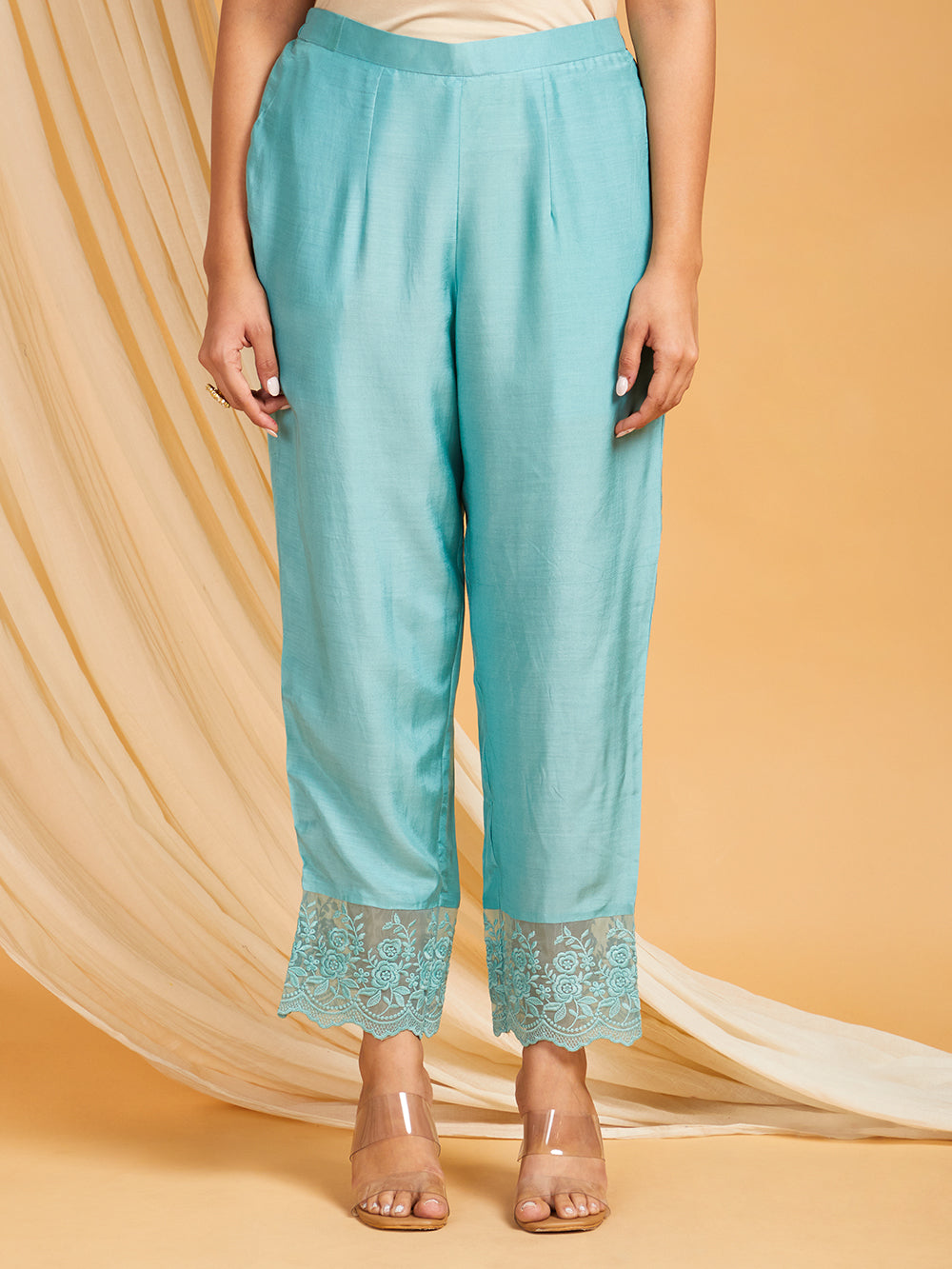 Sky Blue  Cotton Silk Pants