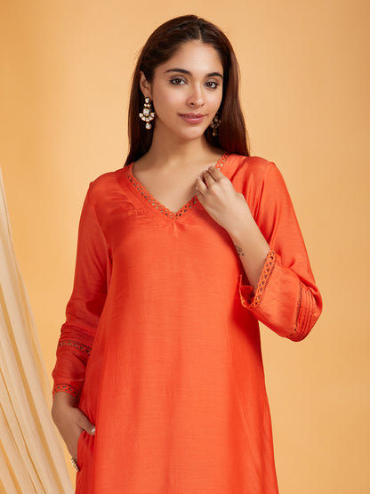 A-Line Lace Cotton Silk Kurta & Pants