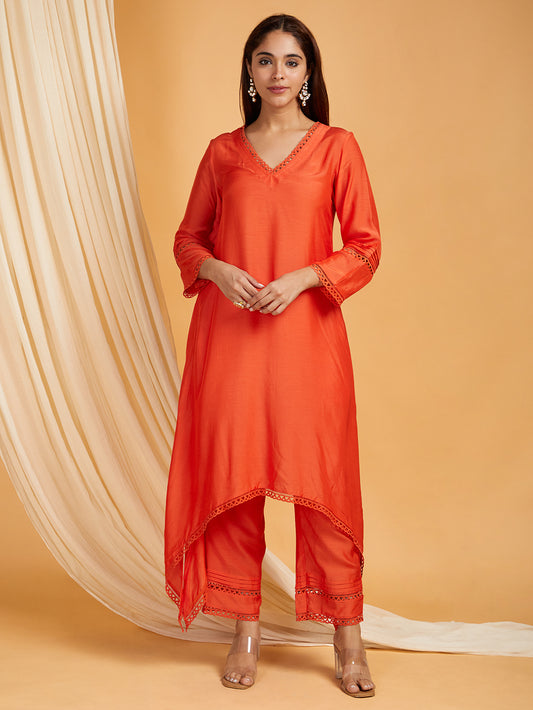 A-Line Lace Cotton Silk Kurta & Pants