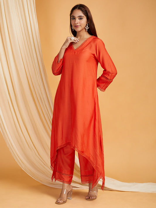 A-Line Lace Cotton Silk Kurta & Pants