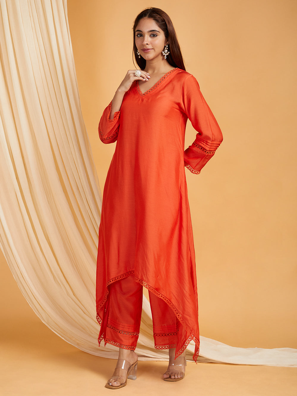 A-Line Cotton Silk Kurta with Small Slit