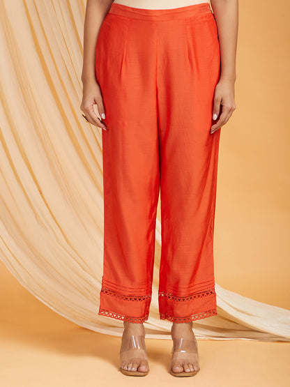 A-Line Lace Cotton Silk Kurta & Pants